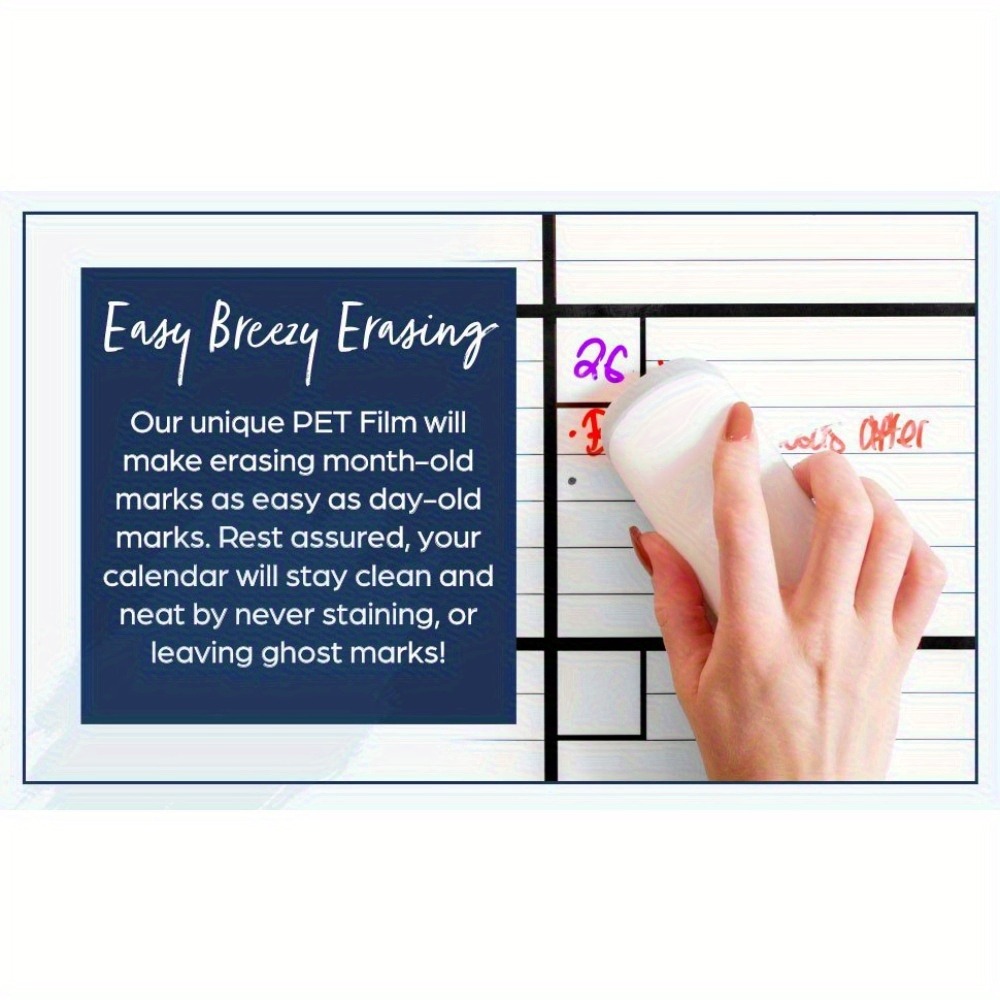 A3 Large Erasable Whiteboard Calendar with Monthly and Weekly Grid, Reusable Wall Planner for Office, Home, and School, Includes Markers