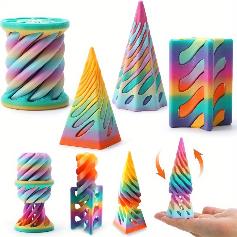 TEMU 4pcs Finger Relaxation Figurines, With . 3d Printed Spiral Cones And Flexible Pyramids For Relaxation. Suitable As Birthday Gifts For Adults And