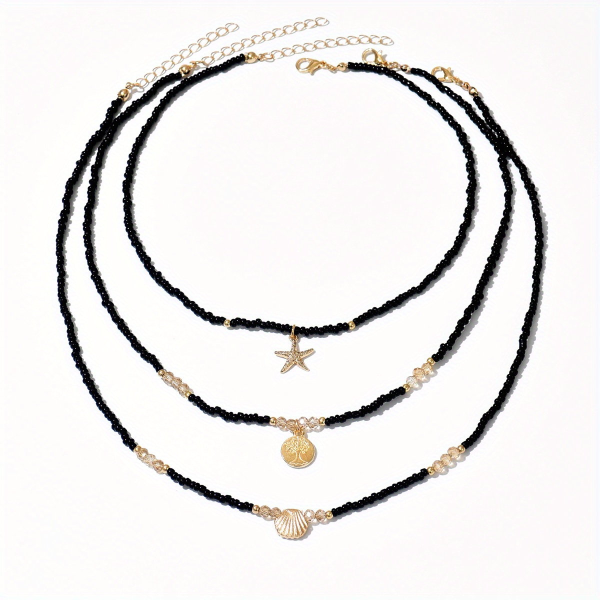 3-Pack Women's Choker Necklace Set - Starfish Shell Pendant