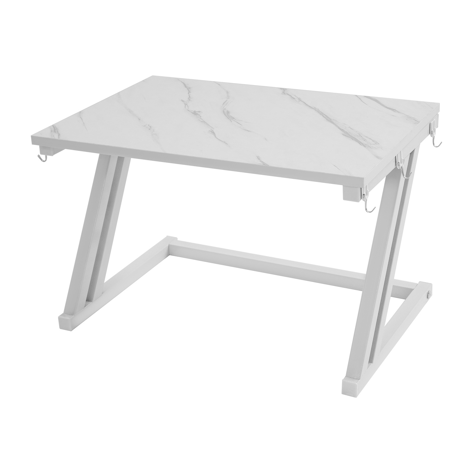 2-tier Microwave Oven Stand Tabletop Kitchen Storage Shelf Mdf Carbon Steel Microwave Rack With 6 Hooks Z-shaped Support Legs 55.12 Lbs Load Countertop Appliance Organizer