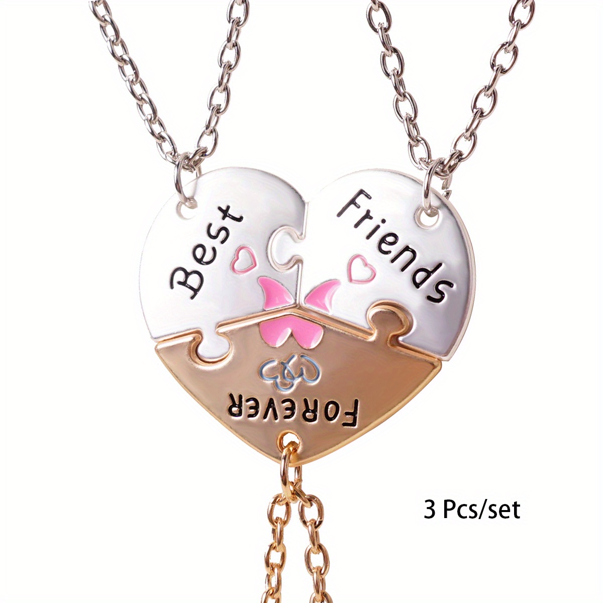 3pcs/set Forever Heart Pendant Necklace For Women For School Exquisite Adjustable Love Bff Choker Party Jewelry Additions Gift Best Friendship Forever