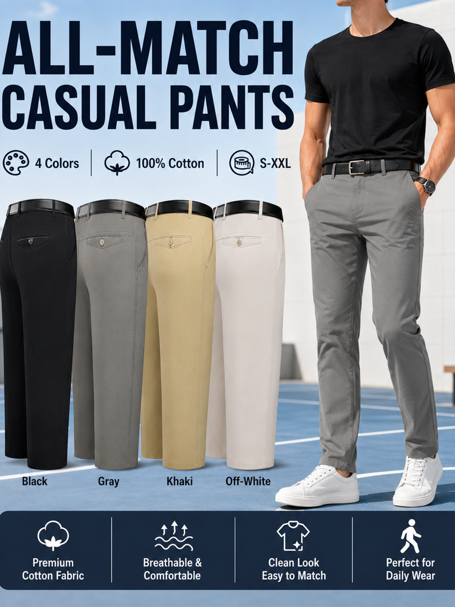   4pcs cotton casual pants machine washable mens chinos no shrink workwear inspired cotton pants durable casual chinos for men lightweight mens casual chinos for  