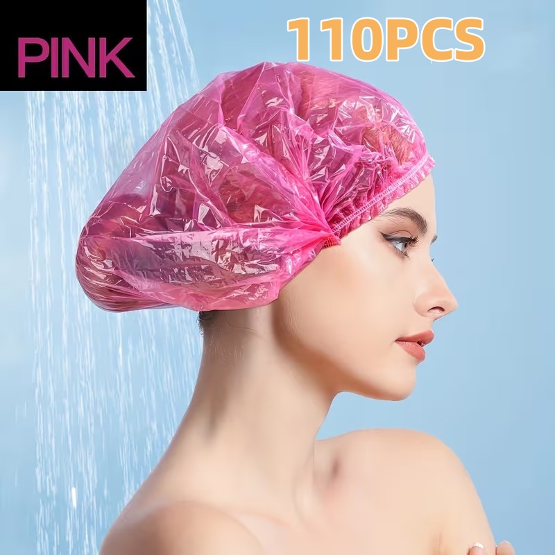 TEMU 110pcs Disposable Shower Caps, Women' Shower Caps, Large Elastic Hair Caps For Home, Hotel, Spa Center, And Hair Salon (pink)