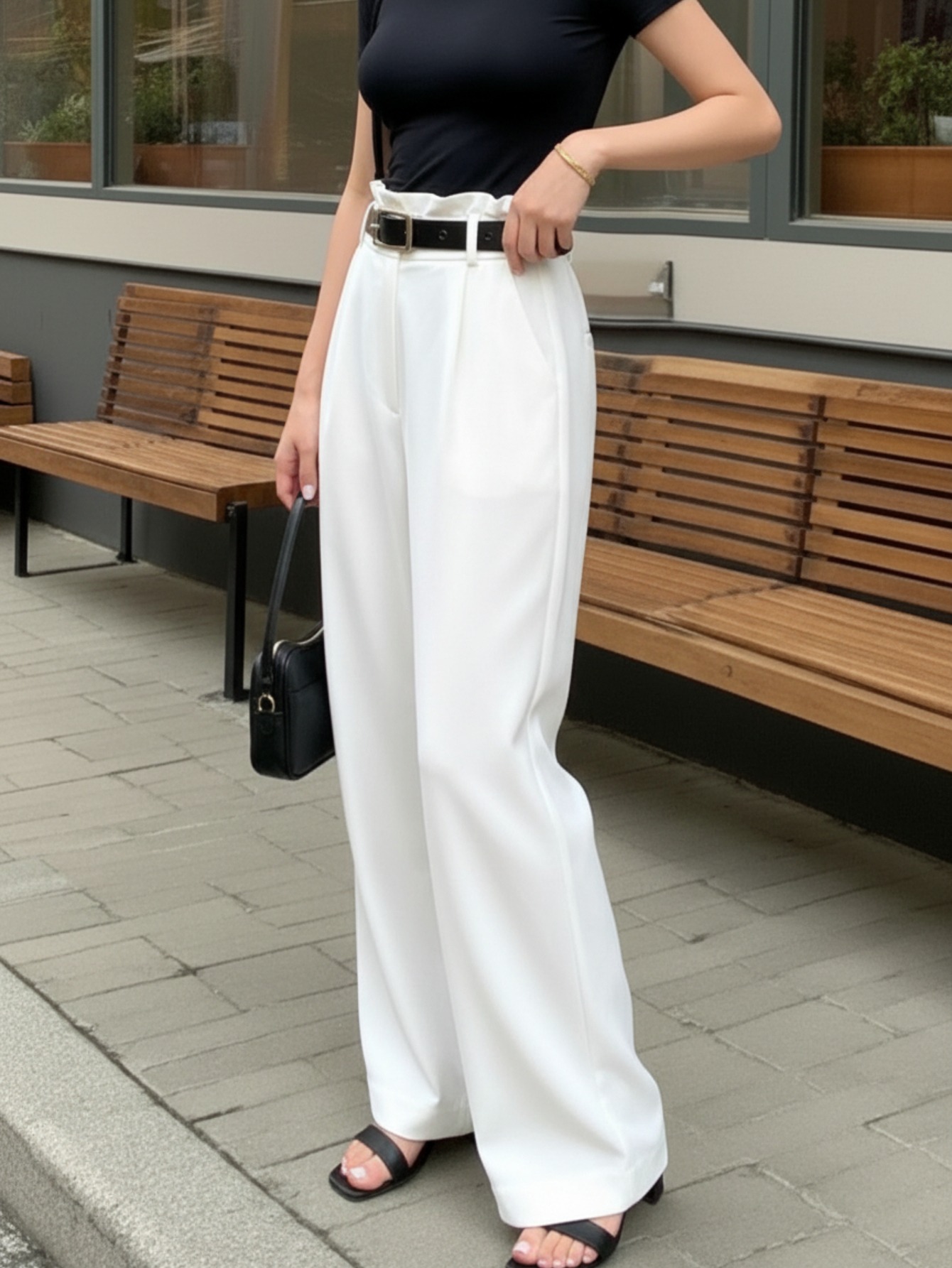 womens high waist wide leg trousers elegant minimalist wide pants suitable for work commuting outfits spring summer solid color non stretch professional trousers hand washable for office dates casual attire