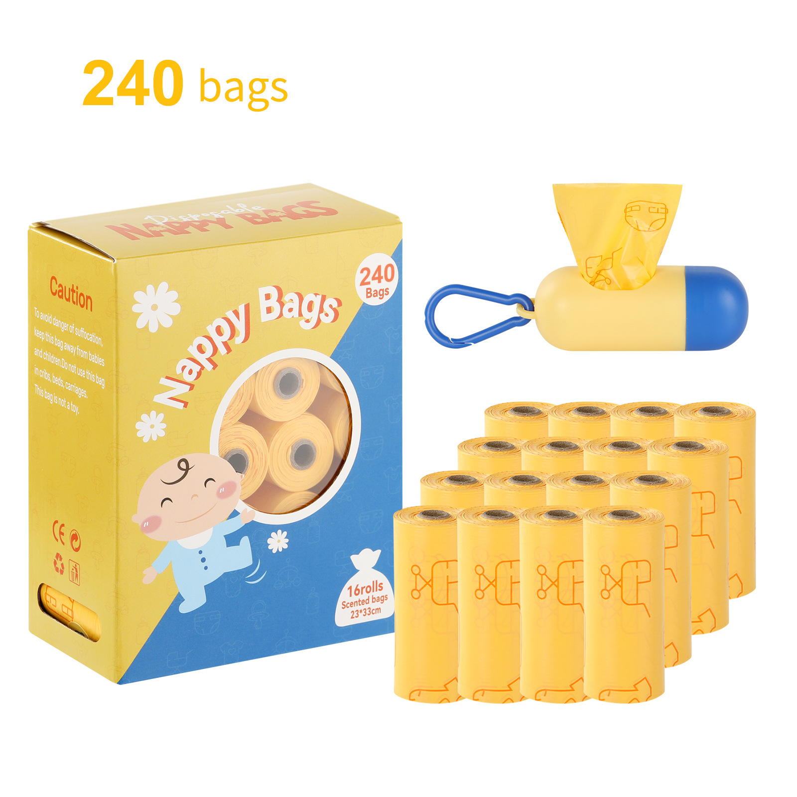 TEMU 240 sacs à déchets de couches pour bébé avec déodorant parfumé - Portables, en polyéthylène de haute , 4 pièces pour un élimination facile,