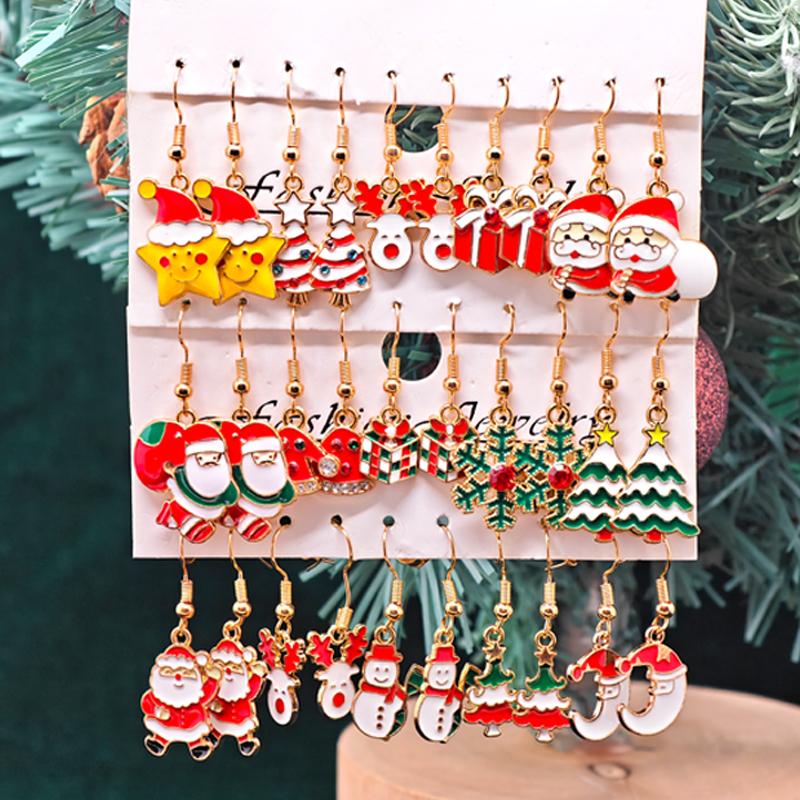 TEMU 30pcs/15 Pairs Christmas Dangle Earrings Set, Cute Enamel Drop Earrings Featuring Santa Claus, Christmas Tree, Snowman, And Star, In A Gift Box;