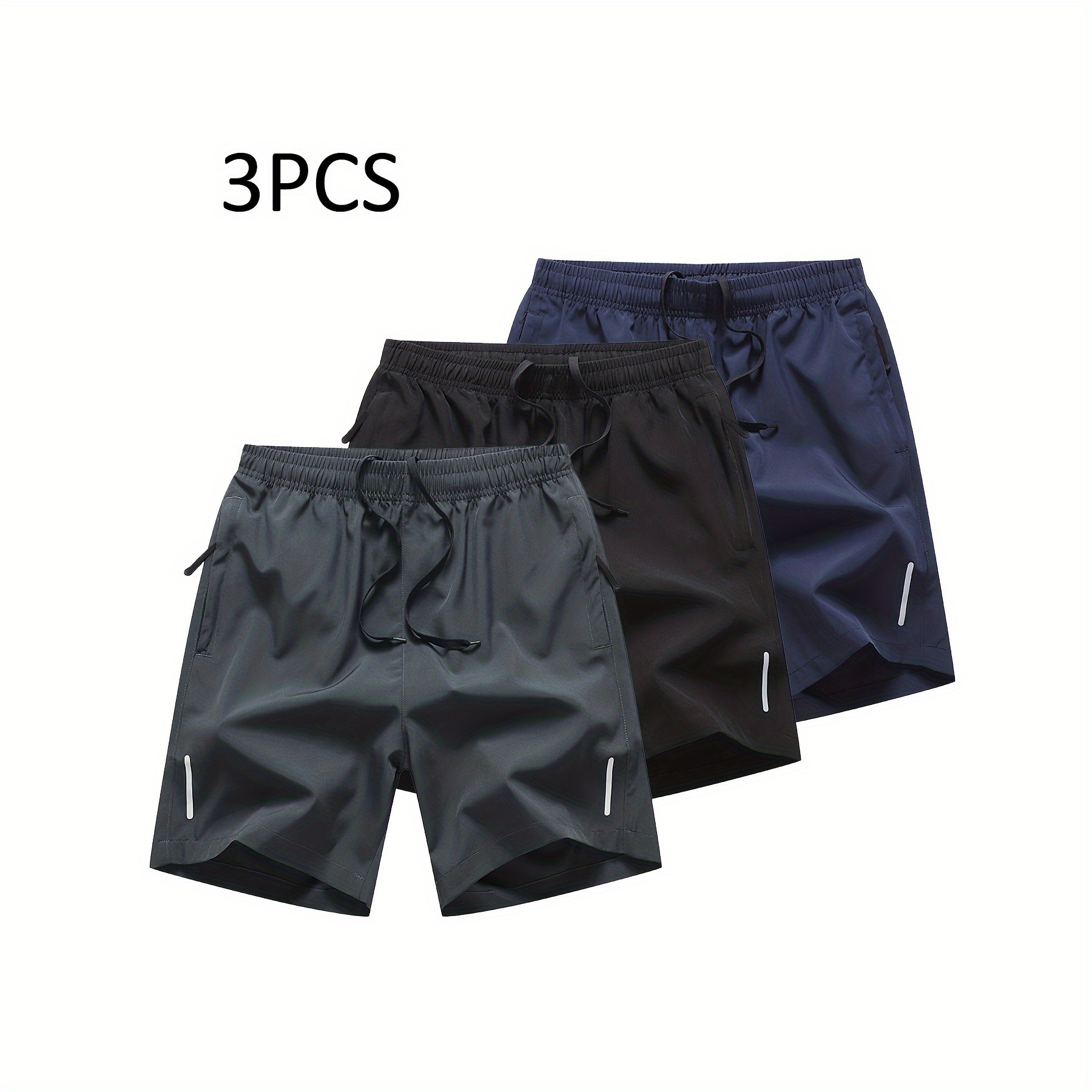 

Shorts décontractés pour hommes, 3 pièces, couleur unie, stretch, avec cordon de serrage, en polyester, coupe régulière, scène décontractée, pas imperméable, tissu tissé, 120 g/m²