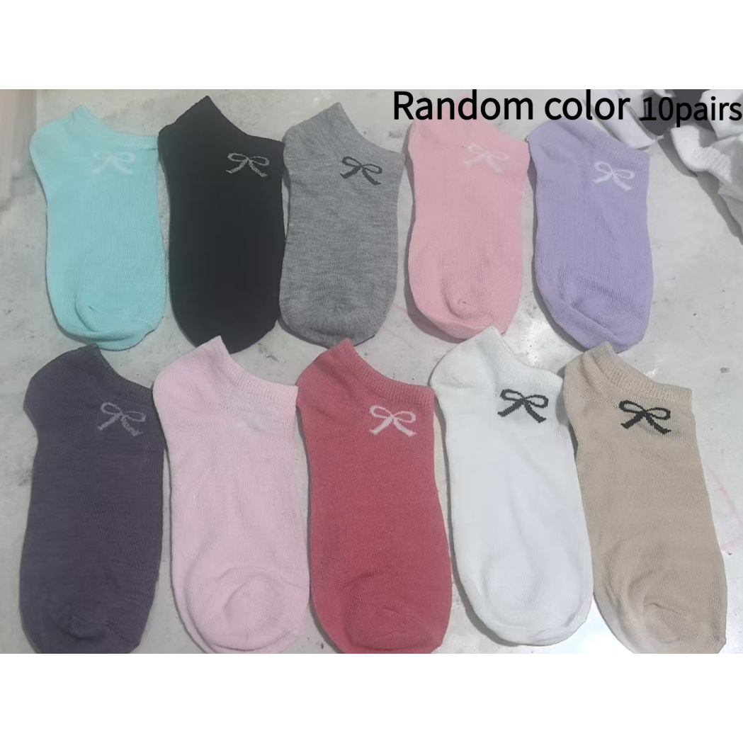 TEMU 10 Pairs Random Colors Teenager's Elegant Bow Short Socks - Breathable Lightweight Invisible Spring Summer Daily Casual Socks, Soft Tones