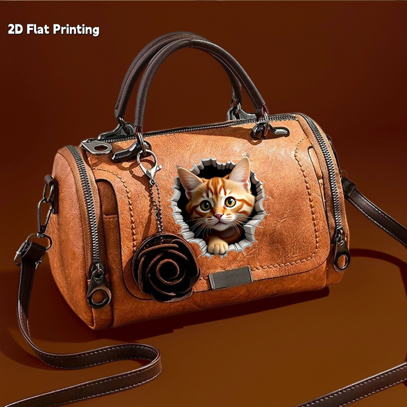 TEMU 1pc Women's Retro Tabby Kitten Print Handbag - Purse With Peeking, Top Handle & Crossbody Satchel, Zipper Closure Suitable For Daily , Travel,,,