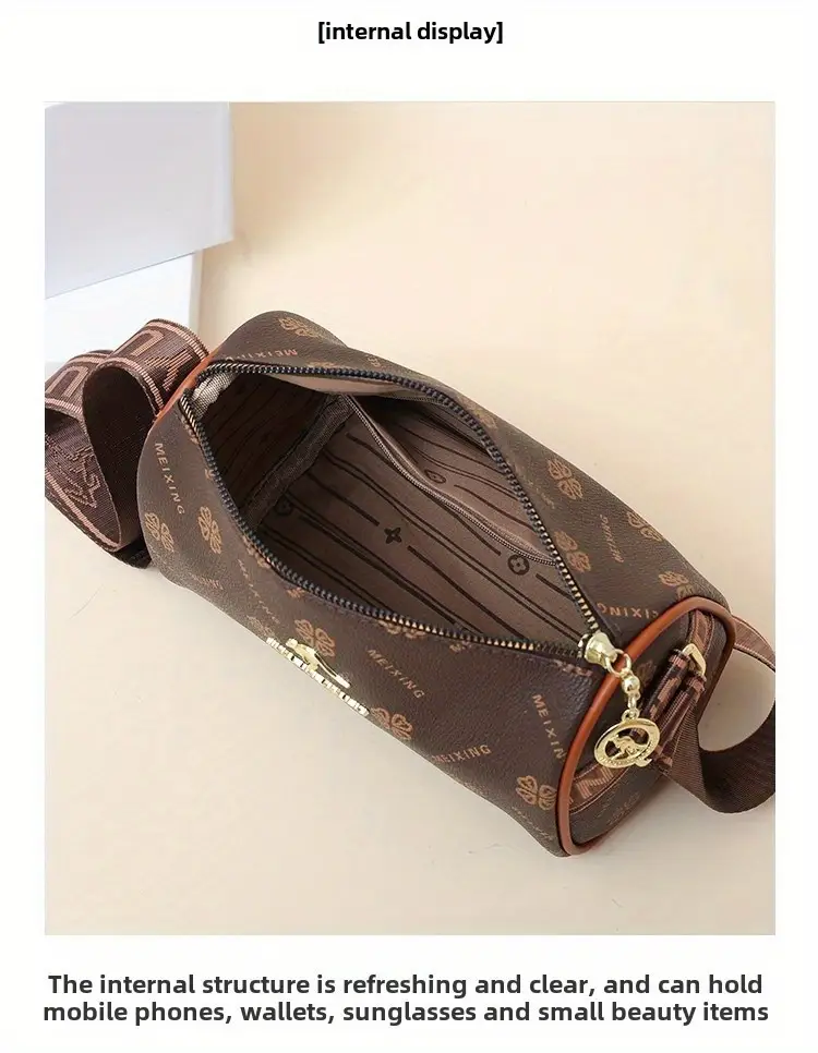 stylish dark brown floral print crossbody bag for women large capacity vintage inspired shoulder handbag with zip closure casual and commuting commuting handbag stylish womens accessory bag details 12