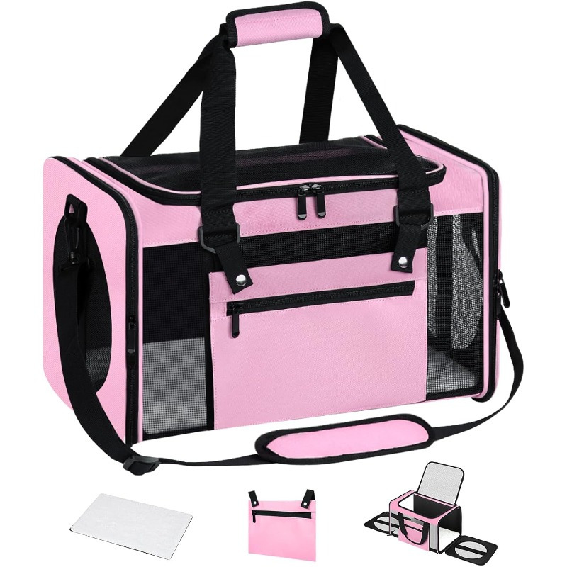 

Soft Airline Approved Collapsible Carrier For Small Dogs Puppy Large Medium Small Cats -sided Entrance Dog Carriers For Traveling Outdoor Camping Pink