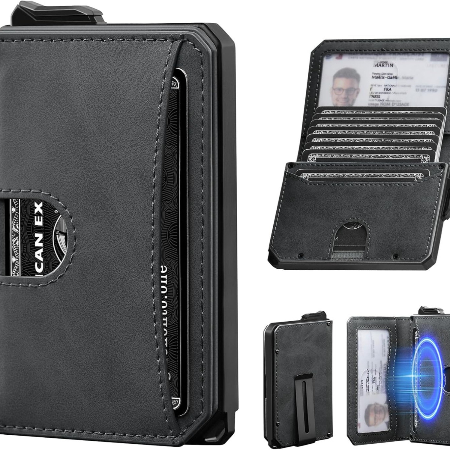 Image of Men's Bifold Wallet With Money Clip, Slim Wallet With Rfid Protection, Pop-up Wallet Card Holder, Card Holder For Up To 12 Cards, Carbon, Tactical