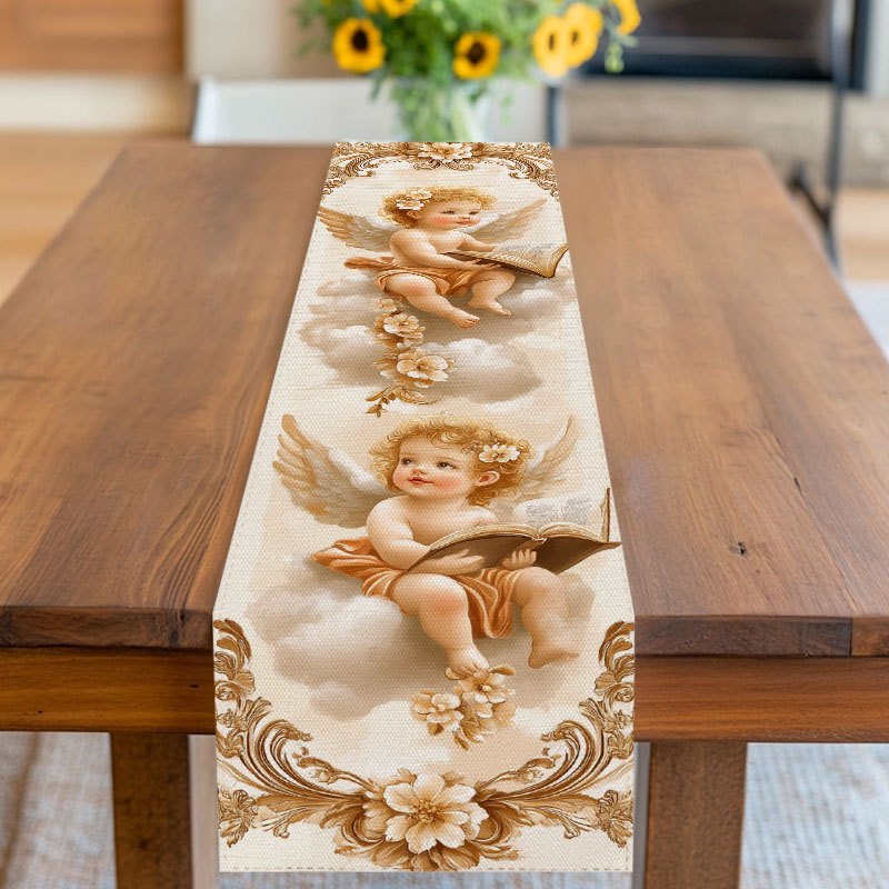 TEMU A Single Decorative Table Runner Featuring A Beige And A Cloud Pattern, Designed With 2d Printing, Ideal For Christmas, New Year's Celebrations,