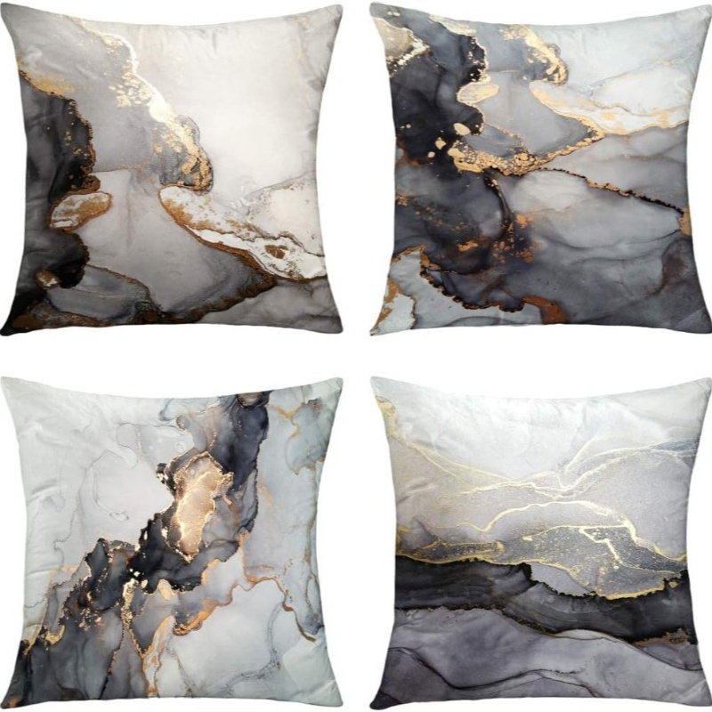 

4pcs Marble Texture, 4pcs Set, Black And Gold Silver Decorative Pillowcase, Luxury Abstract , Pillowcase, Sofa Living Room, Single-sided