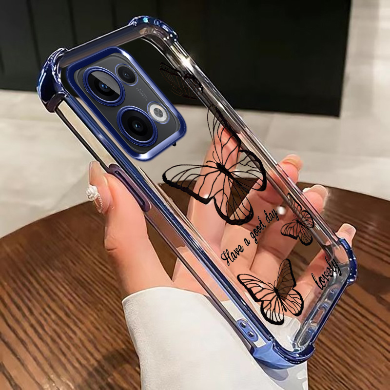 TEMU Phone Case: Compatible With Oppo Reno 13 Flexible Tpu Phone Case, Featuring A Transparent Shockproof Anti-drop Soft Cover With A Simple Black