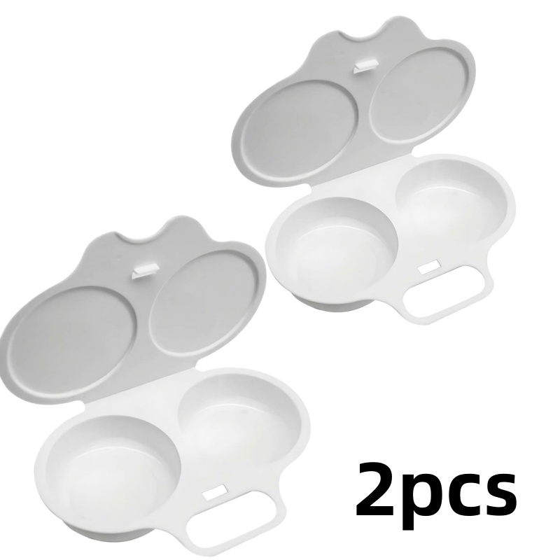 TEMU 2pcs Set Large Upgrade Heat-resistant Water Boiling Egg Cooker With Lid, Microwave Steaming , Portable 2-slot Steamer, Quick Cooking Tray,