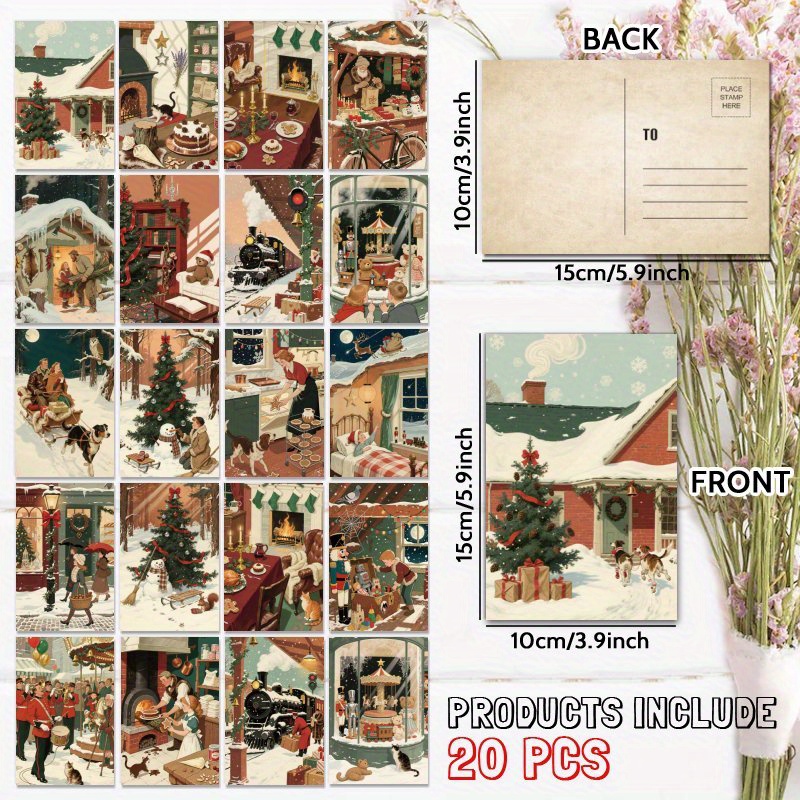 TEMU 20pcs Vintage Oil Painting Style Christmas Postcards, Unique Warm Everyday Gift For Family & , Congratulate, Holiday