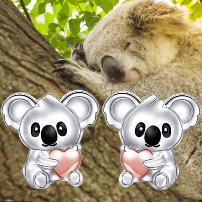 TEMU Cute Cartoon Koala Earrings Enamel Heart-shaped Stud Earrings For Women Casual Vacation Earrings Jewelry Exquisite Gift
