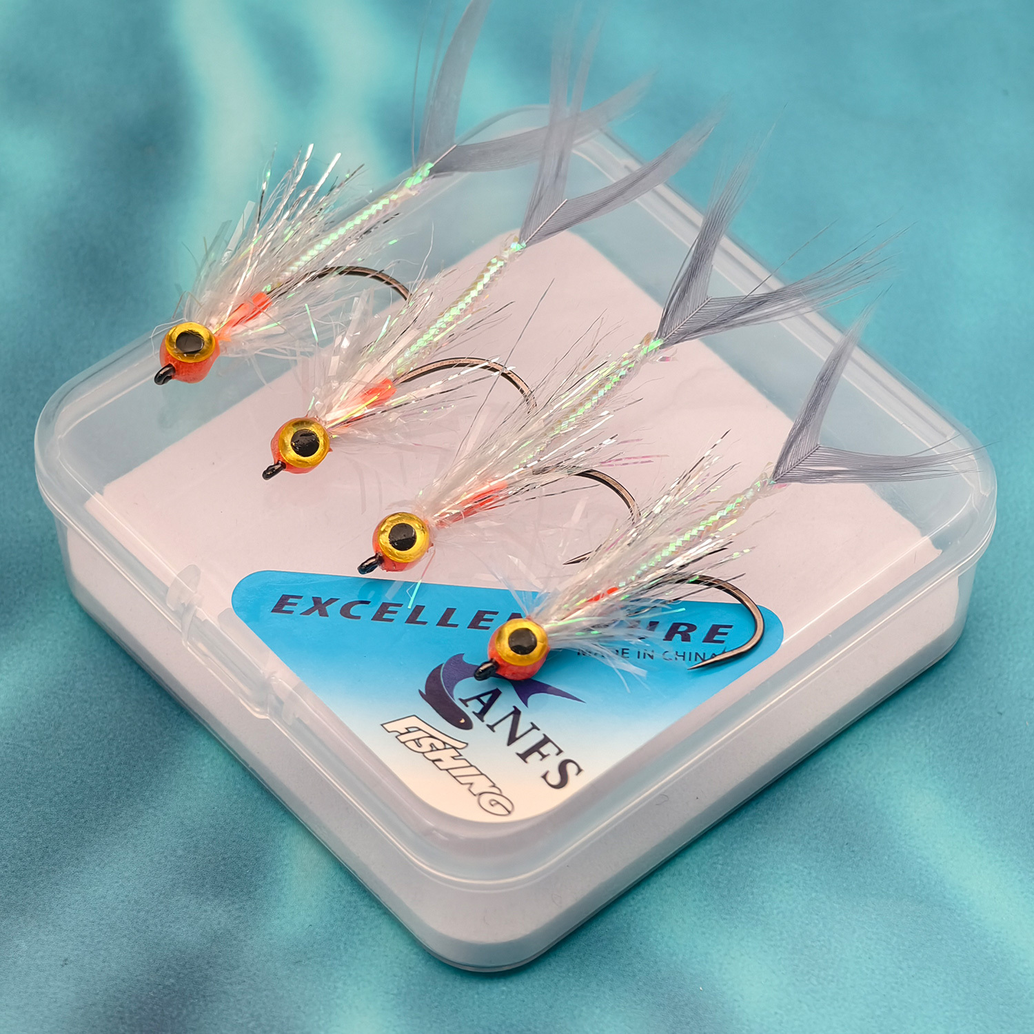 E-shop ANFS Fliegenfischen Fliegen Set mit 4 Stück und Aufbewahrungskoffer, Forellenfliegen Kit, Handgefertigte Angelfliegen