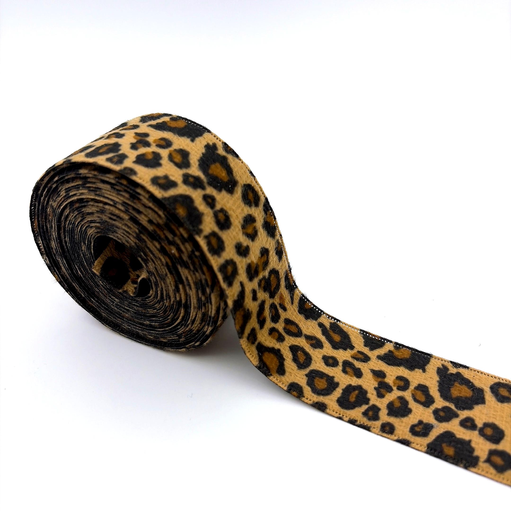 TEMU 5Y/3,8cm/1,5Zoll Vintage Plüschtextur Leopardenmuster Stoffgewebeband mit Schleife Band, Geschenkverpackungs-Satinschleifenband, DIY