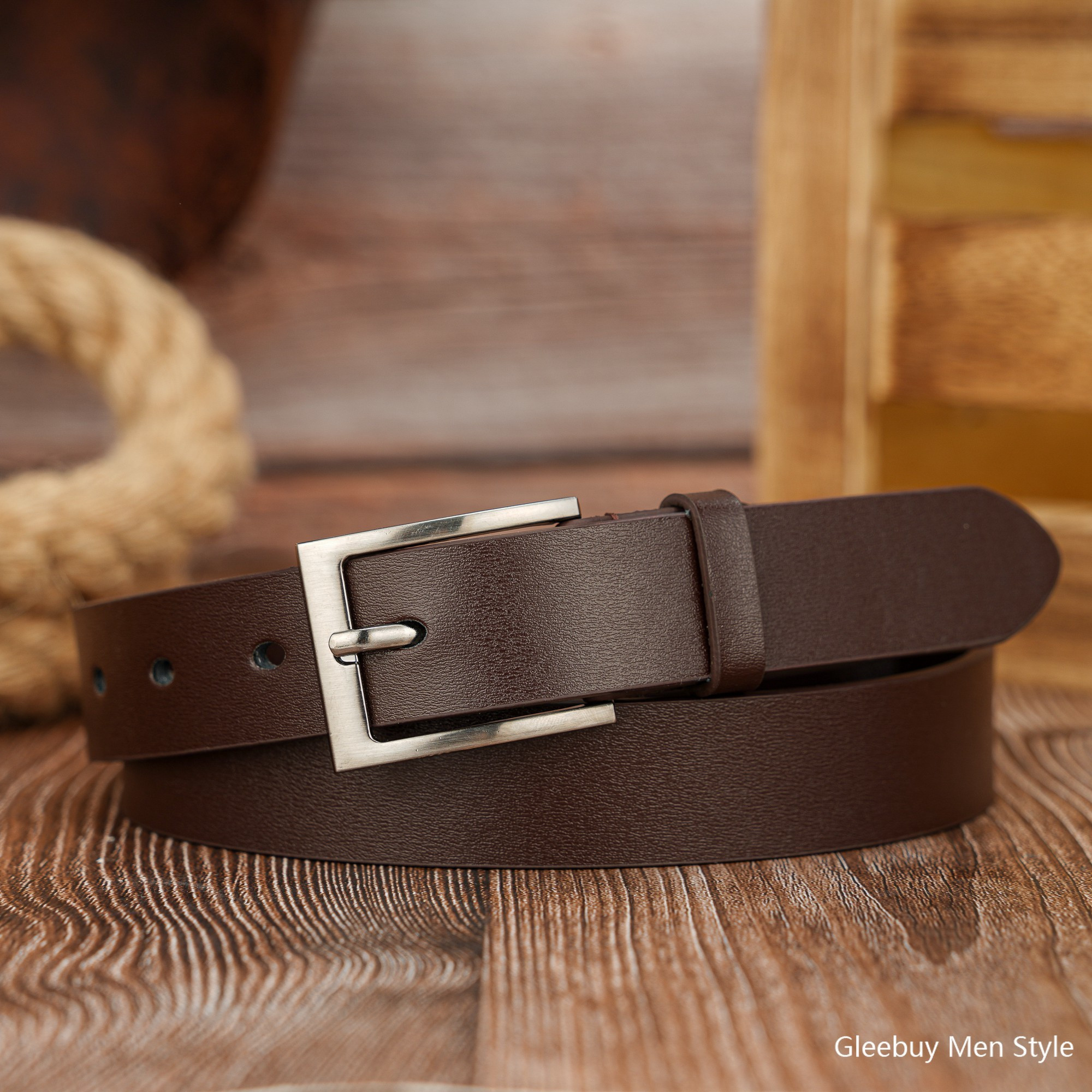 Vintage PU Belt for Women with 2 Button Buckle