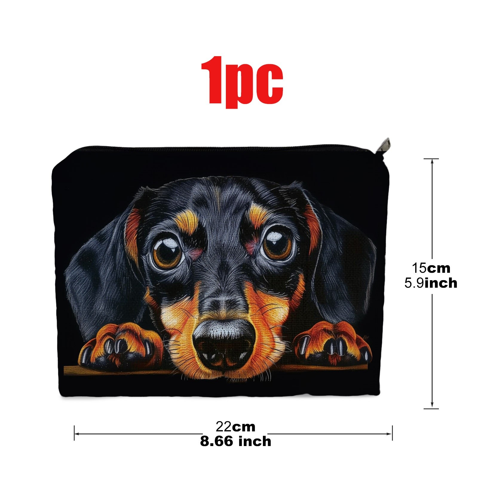 TEMU Cute Dachshund Puppy Print Double-sided Cosmetic Bag Suitable For & Makeup Storage, Dachshund-themed Toiletry With Dachshund Patterns, Polyester