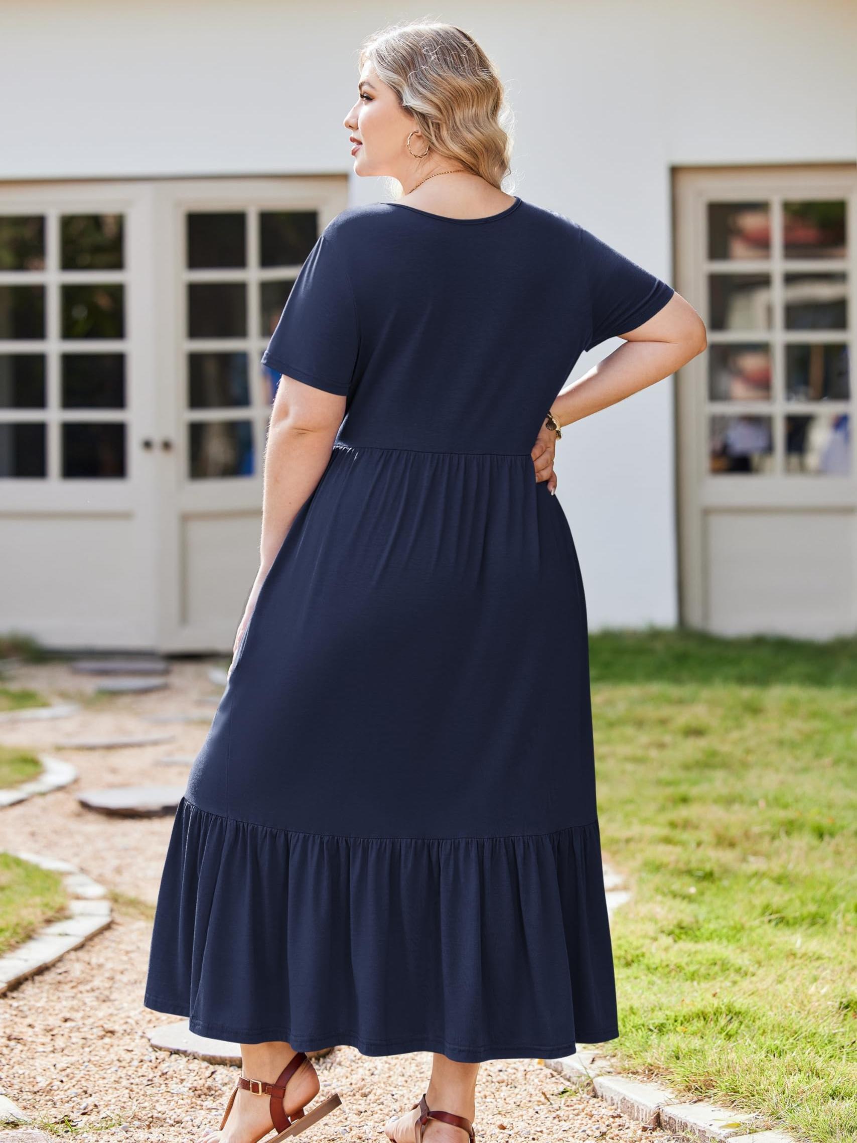 White Dresses For Women Women's Plus Size Long Maxi Dress With Pockets -  Casual Short Sleeve Loose Fit Comfortable Everyday Comfortable Everyday  Dress