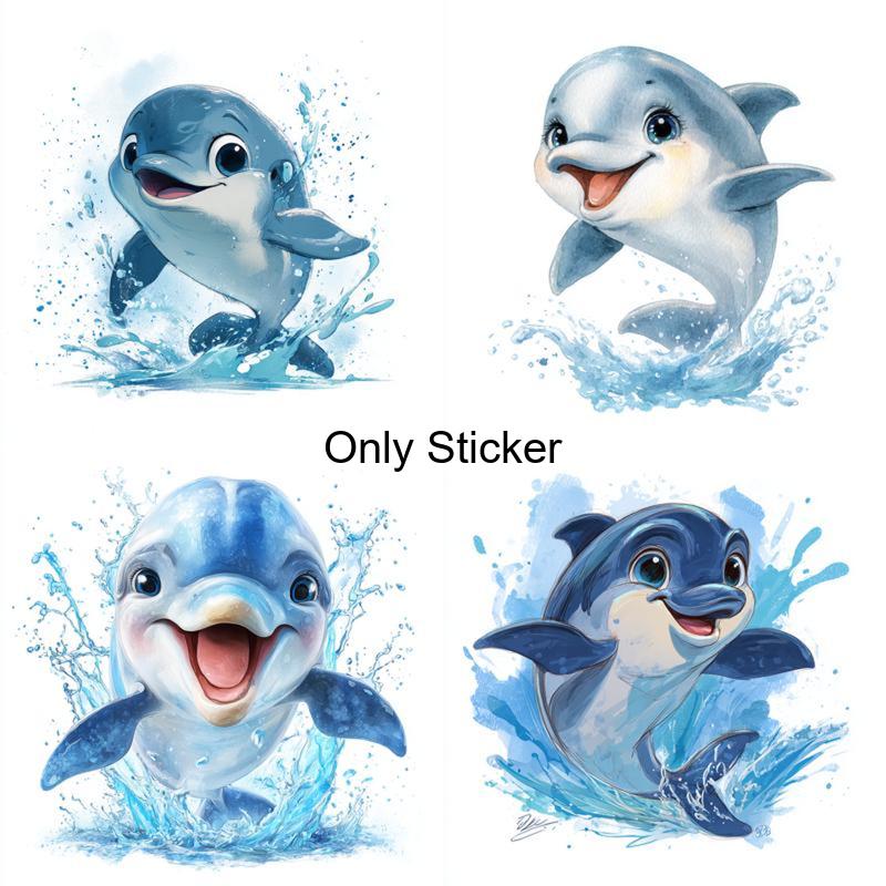 2d Flat Four-in-one Dolphin Sticker Roll - Scratchable Vinyl Decals, Ocean Theme Pattern (including Dolphin Image), Suitable For Motorcycles, Laptops - Removable Multi-surface Stickers, 2d Flat
