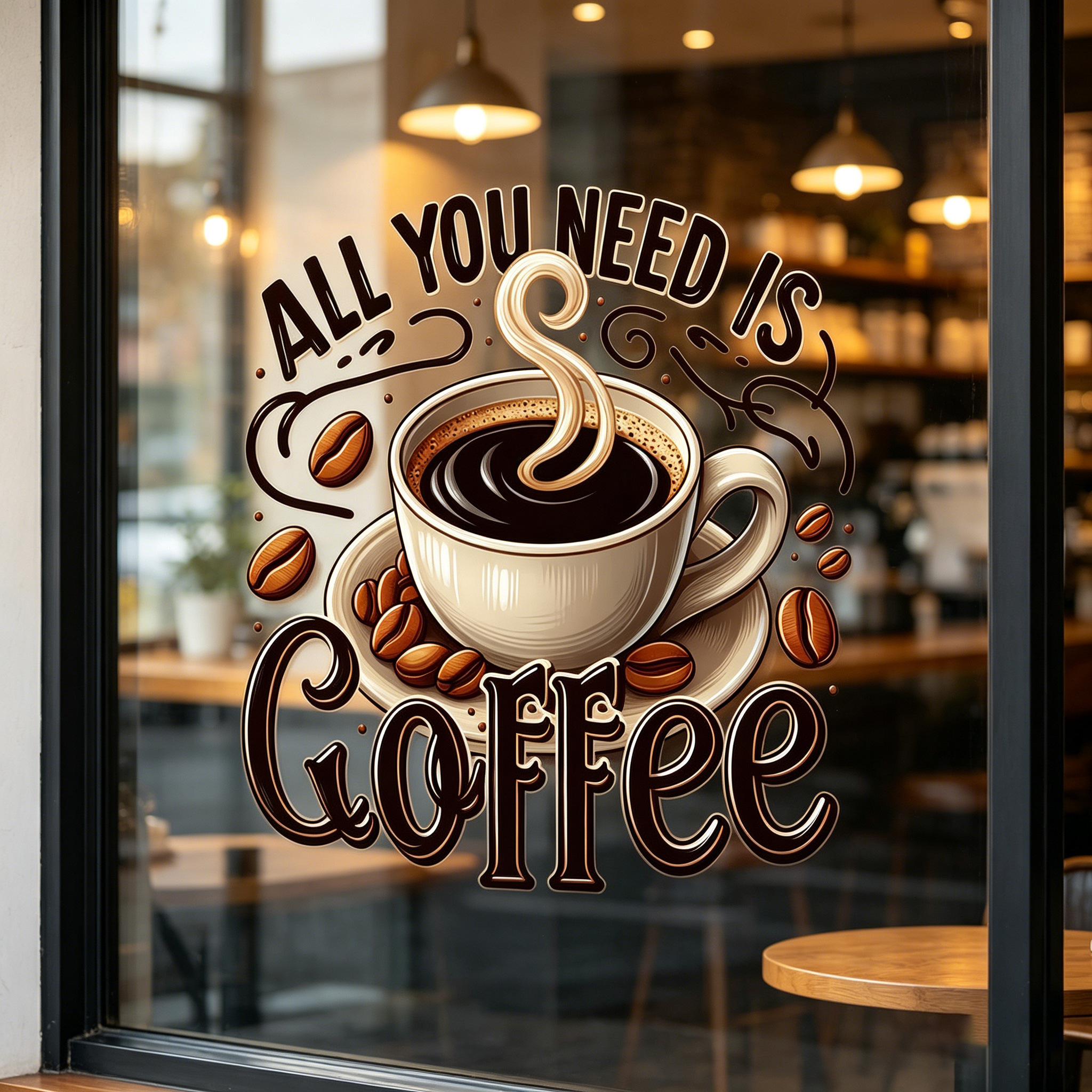 TEMU 2d Flat - 2d Flat - 2d/flat 1pc Cup Pattern 2d Flat Glass Static Ad Sticker Indoor Decoration Pet Material Glue-free Glass-safe Coffee Shop