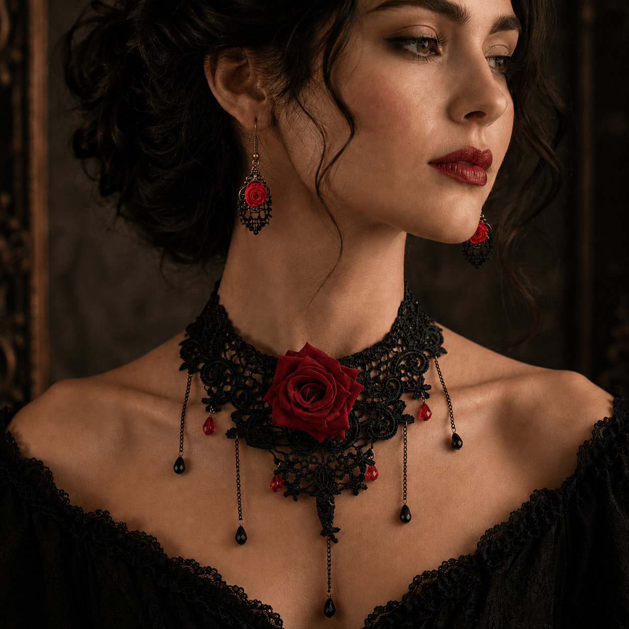 TEMU 1 collar + 1 par de aretes, joyería de estilo gótico con borlas y para mujer, accesorios para de Halloween, adecuados para reuniones , fiestas y