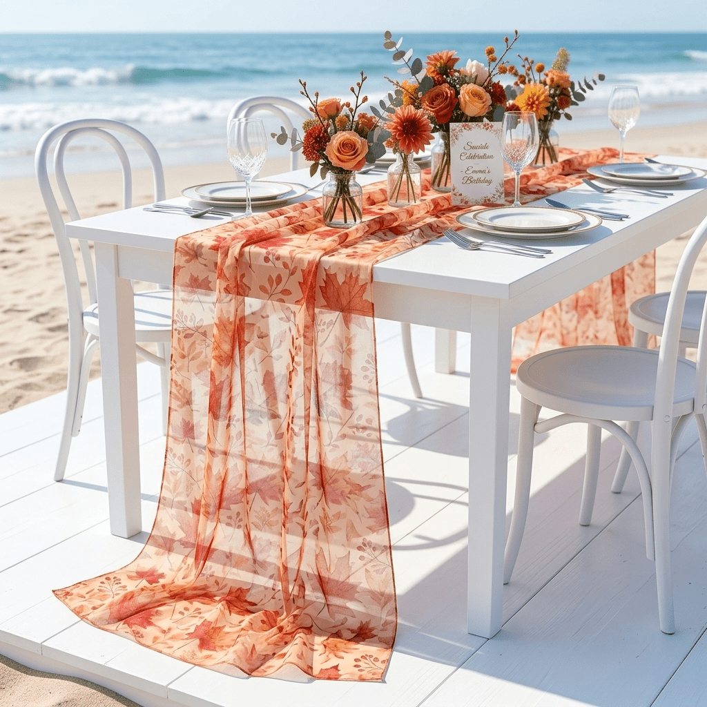 TEMU Chemin de table élégant 1 pièce avec feuille d'érable d'automne et tissu en - , convient pour les fêtes des d'automne, anniversaires, ,
