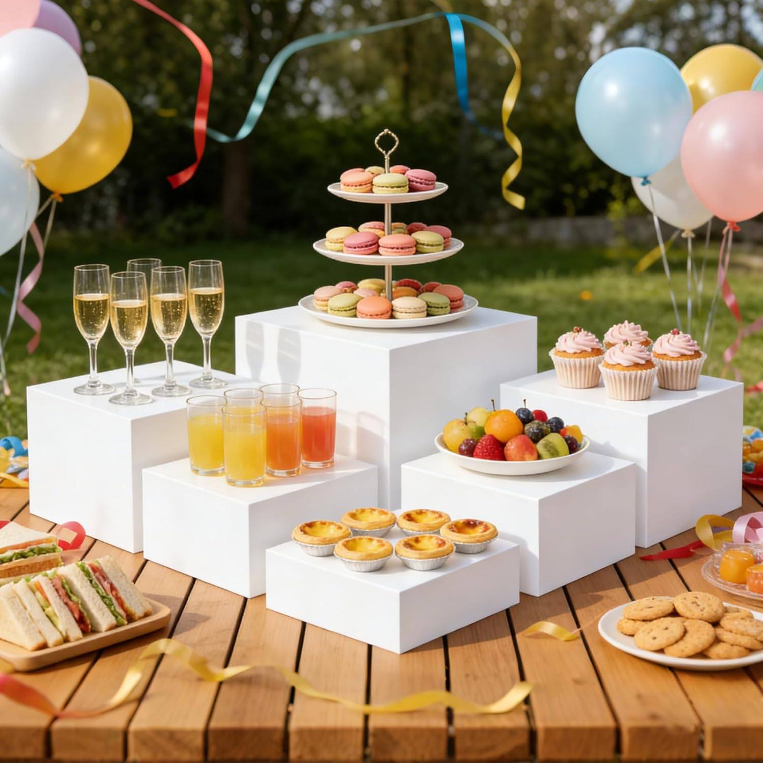 Image of 6pcs Buffet Risers, Food Risers For Buffet Table, Display Stand Shelf For Catering Dessert Collectibles Jewelry Figures Show, Acrylic Cube Display Nesting Risers