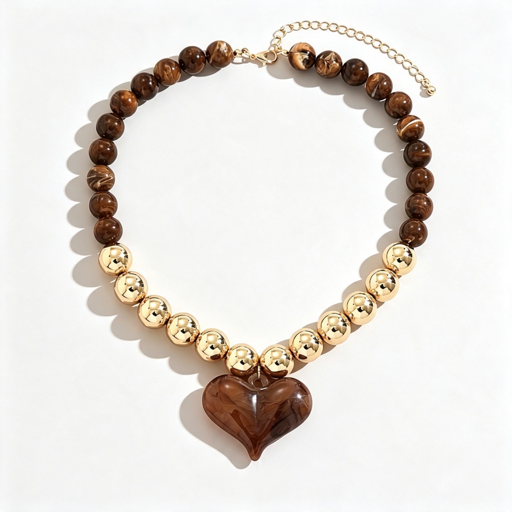 TEMU Collar de 1 pieza para la clavícula con cuentas, cuentas con de de de + cuentas doradas empalmadas con acabado espejo, colgante de color ámbar,