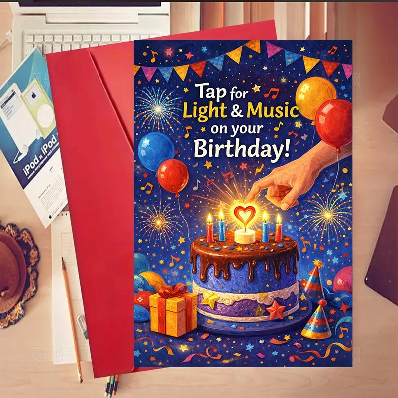 TEMU 1 Greeting Card + 1 Envelope 1pc Interactive Greeting Card For Ideal For Birthday Celebrations With Light And Music Feature