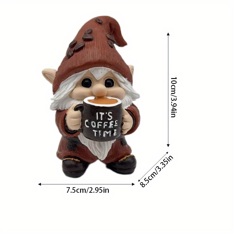 TEMU Collectible Figurine - 3d Dwarf With Mug "it' Time" Design, Durable Plastic Indoor/outdoor Decor, Whimsical Desktop Ornament For Home, Office, Cafe, Coffee Decor, Outdoor Decoration, Design,
