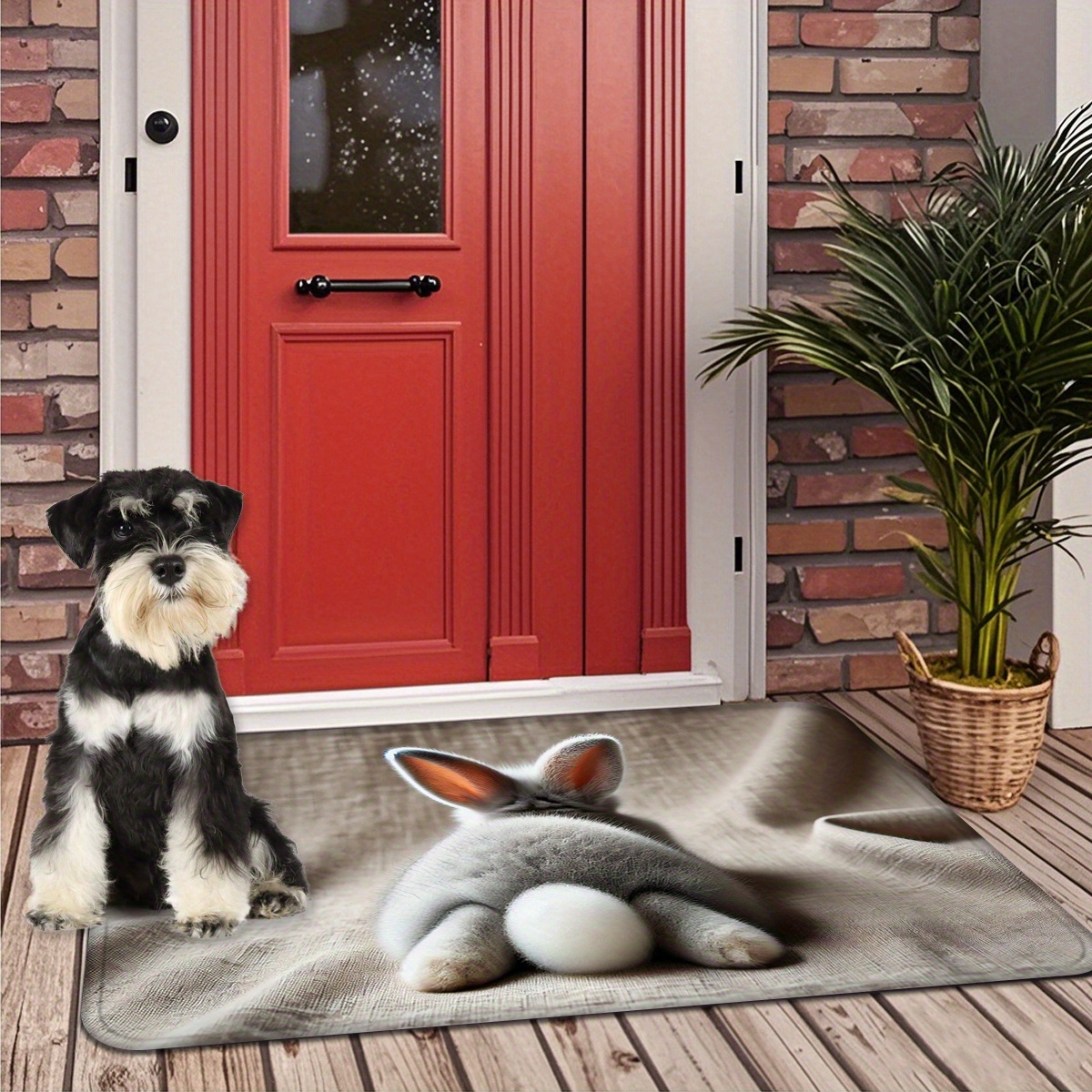 TEMU 1pc, Grey Bunny Lying On Its Stomach, Easter Doormats, Flannel Mat, 1.2cm Thick Rectangular, Fluffy Anti Slip Mat, Indoor Outdoor Use, Suitable