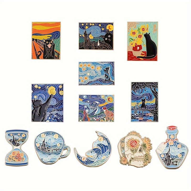 TEMU 12pcs Cat Oil Painting Brooch Brooch Unisex Metal Pin Clothing Backpack Accessories Small Gift