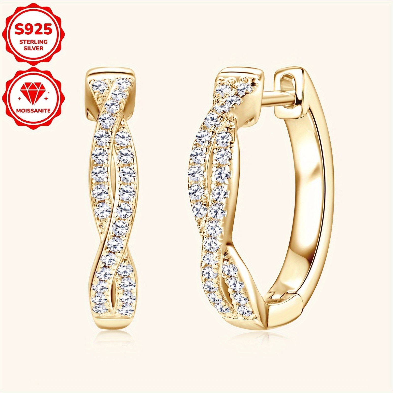 Women's 925 Sterling Silver Hoop Earrings with Moissanite