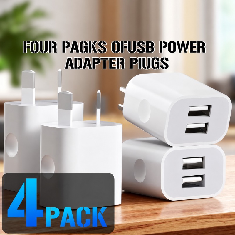 TEMU 4-pack Dual Usb Wall Charger, 5v/2.1a 2-port Au Plug Adapter Charging Block, Compatible With Iphone, Galaxy, , Mp3 Players, Earbuds, And Other