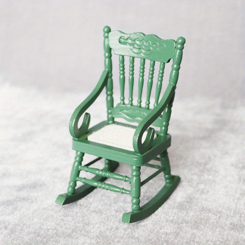 

Room Decor 1pc 1:12 Scale Miniature Wooden Rocking Chair, Classic Detail, Emerald Green , For Dollhouse Scene Decoration