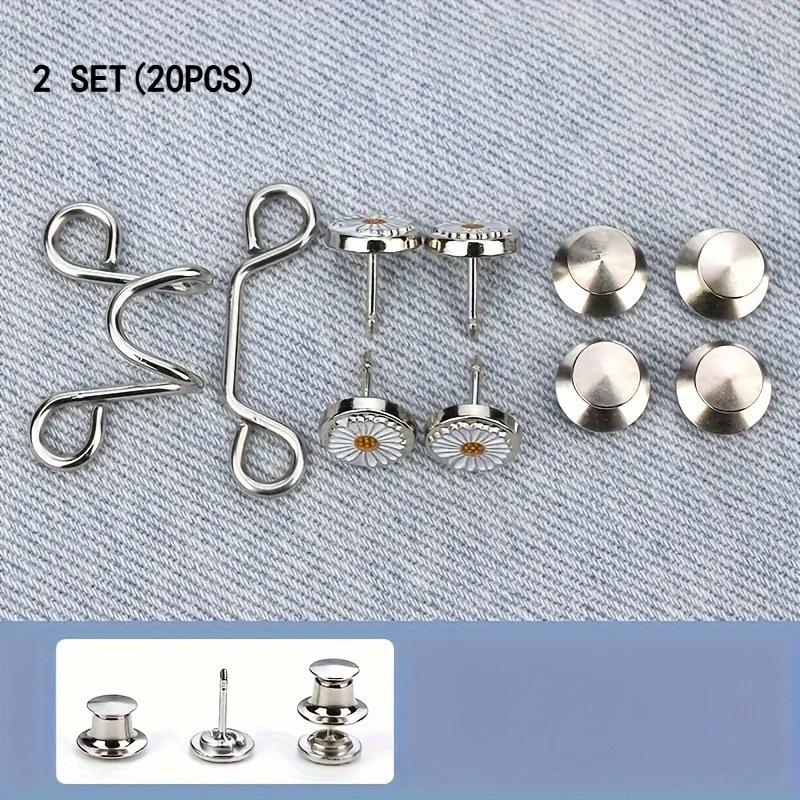 2 sets 20pcs womens adjustable jeans tightening belt heavy duty metal   adjuster no sewing required instantly fits jeans pants dresses quick shaping waist belt suitable for all waist sizes seamless design suitable for daily wear