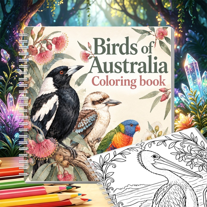 TEMU 24-page Birds Of Australia Coloring Book Suitable For & - Spiral-bound Stress Activity With Square Pages, Australian Bird Gift For Birthdays,