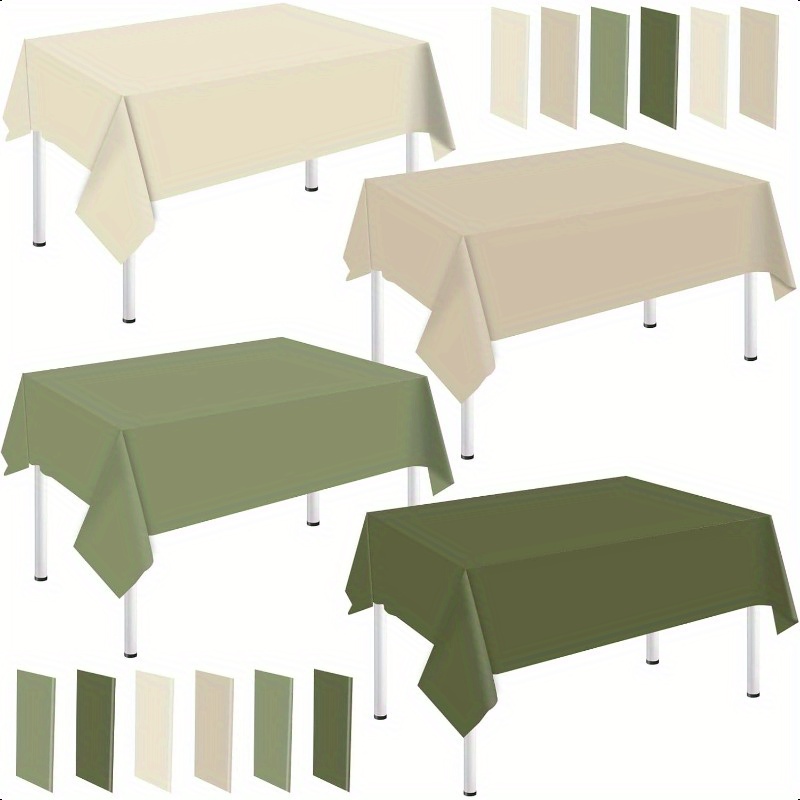 4 Pack Nude Sage Green Tablecloths - 54x108 Inch Rectangle Plastic Covers For Party & Event Decor