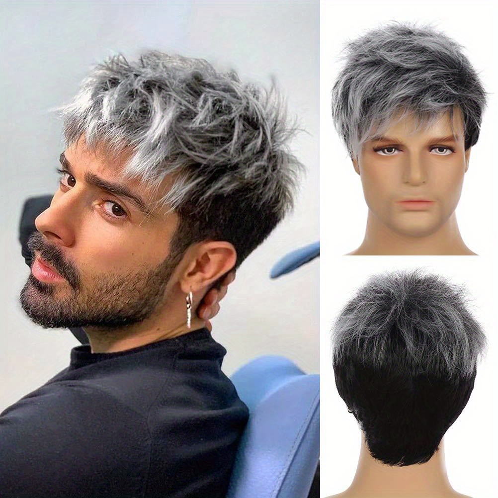 

European And American Men's Wig With Asymmetrical Bangs And Short Synthetic Silk Head Cover