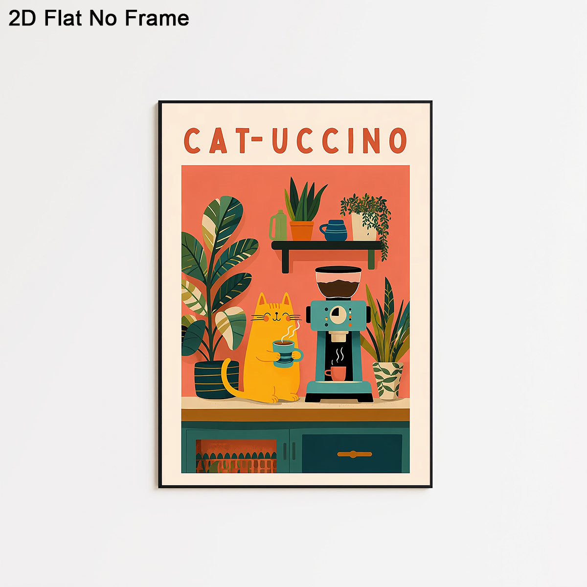 TEMU 2d Flat, 1pc Modern Minimalist Frameless Canvas Poster - Cute Drinking Coffee With Espresso Machine Wall Art, Suitable For Bedroom, Living Room,