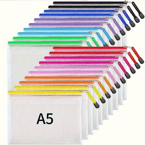 15pcs a5 zippered pouch set random assorted colors pvc material for office supplies makeup storage