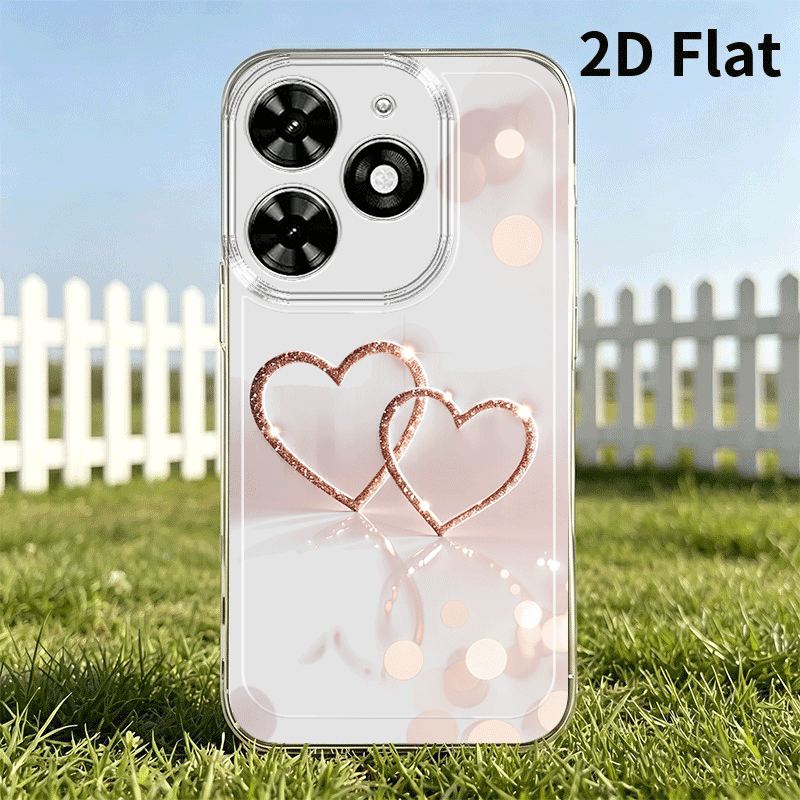 품목 사진 쉬머링 하트 모양 겹쳐진 빛 반점 2d 평면 패턴 휴대폰 케이스,   spark go 2024 2025/spark 20 pro plus/spark 30 pro/30c/  spark   pro+/hot  /  7 pro/8/a80/s25/pova 7 ultra/    pro용, 스타일리시하고 귀여운 투명 낙하 방지 tpu 휴대폰 케이스
