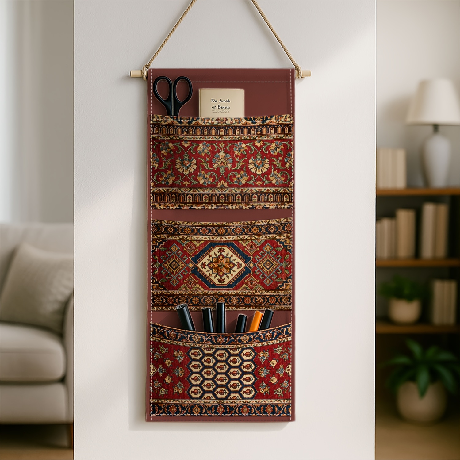 TEMU 1 pz Borsa portaoggetti da parete orientale persiana boh矇mien stampata in 2D, decorativa , unit� portaoggetti sospesa in tessuto per soggiorno,