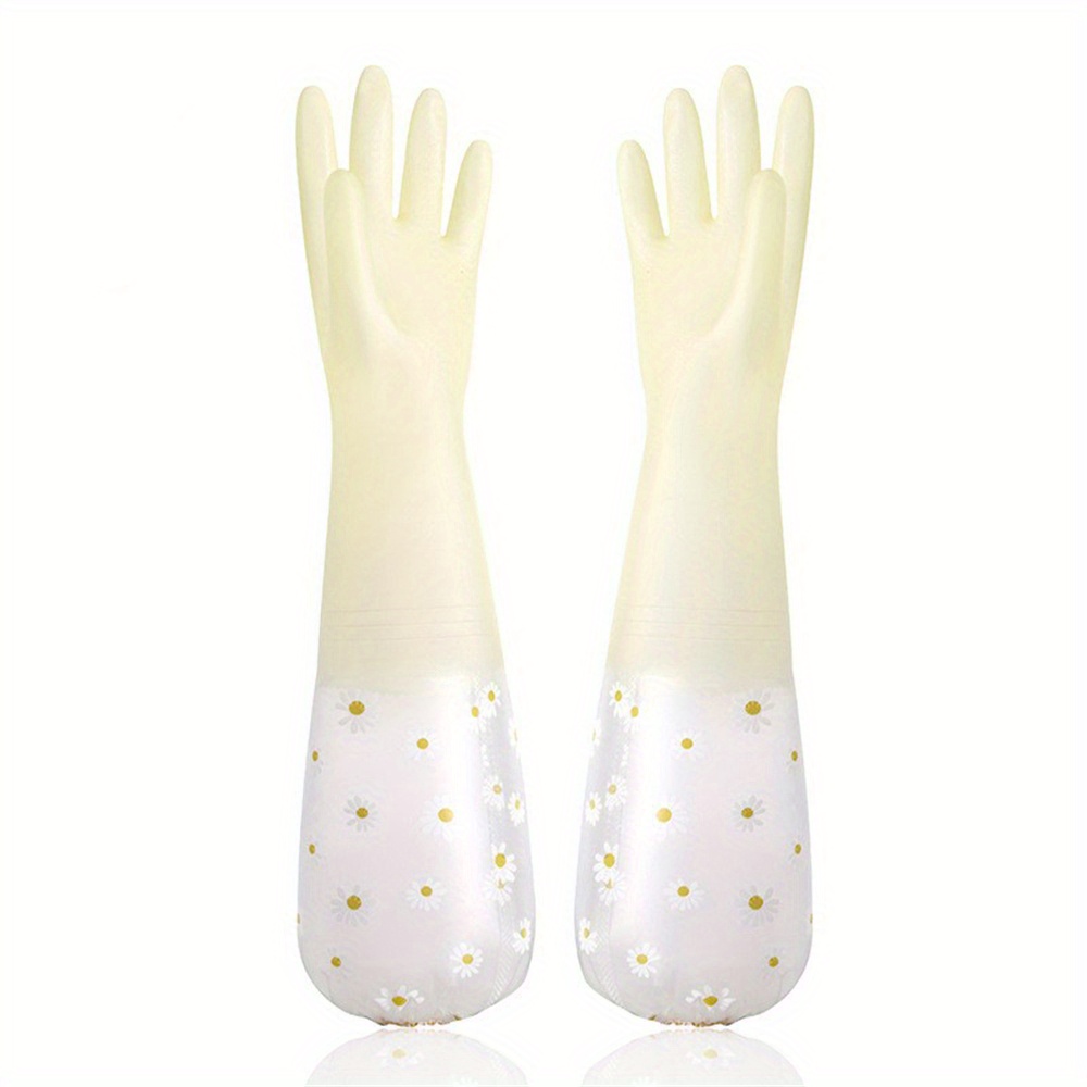 1pair of long sleeved daisy rubber gloves soft flexible and reusable suitable for dishwashing kitchen cleaning oven maintenance and pet care details 7