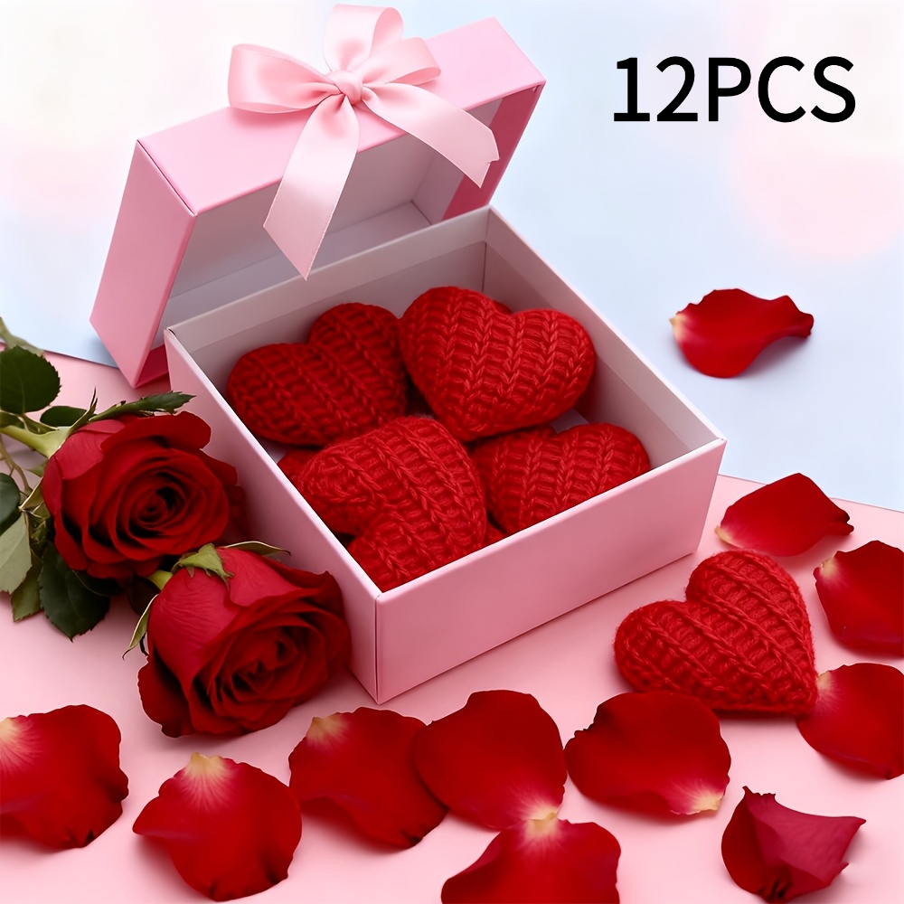 E-shop 12 Stück Handgestrickte Häkelherz-Dekorationen, Valentinstag, Muttertag, Jubiläumsdekoration, Handgemachte Baumdekorationen Herzgeschenke, für